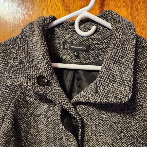 Women's Large INC International Concepts Black/White Wool Blend Coat - Picture 3 of 10